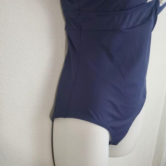 Esprit Women's Swimsuit Large Navy Blue One Piece Summer Beach Old Money Vacay - Picture 6 of 11